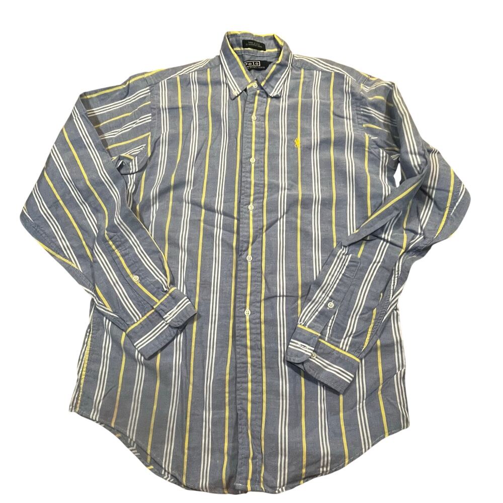 Polo Ralph Lauren Shirt Boys XL Blue Yellow Striped Button Up Classic Fit Casual